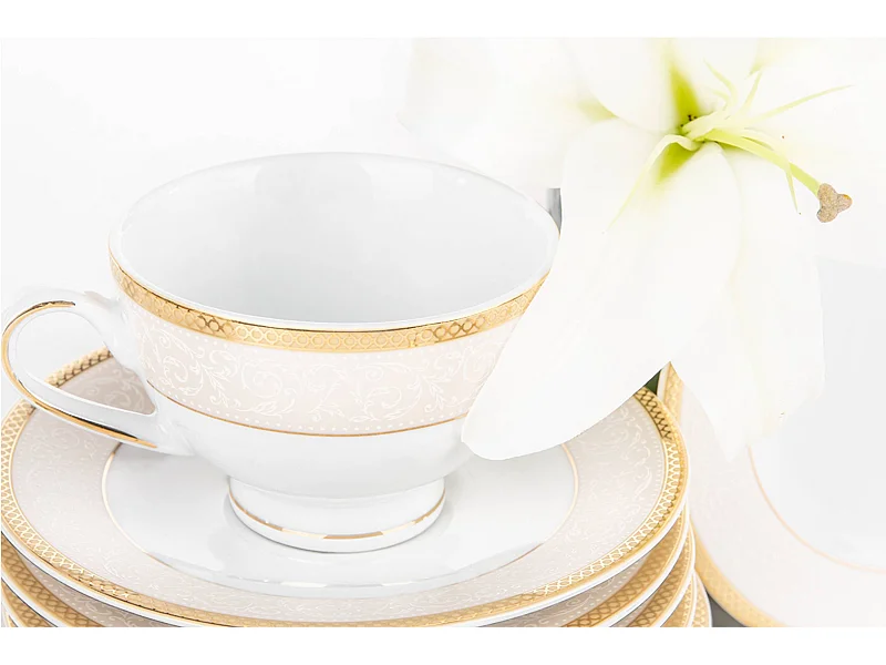 Teeservice für 6 Personen (12 Artikel) - Porzellan - Gold - MARTHA GOLD