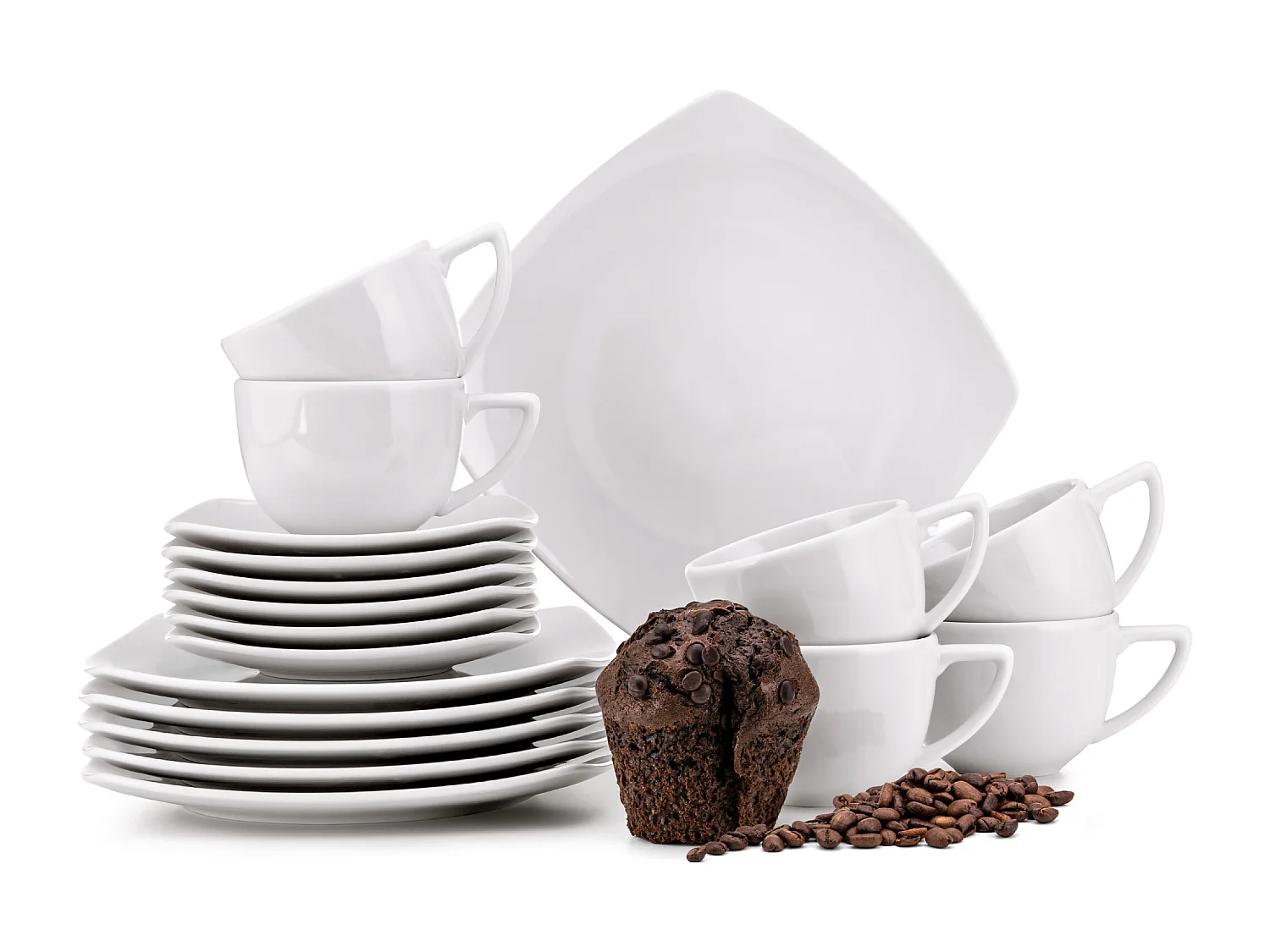 Kaffeeset Teeservice 18-tlg 6 Personen - Porzellan - weiß - CARLINA