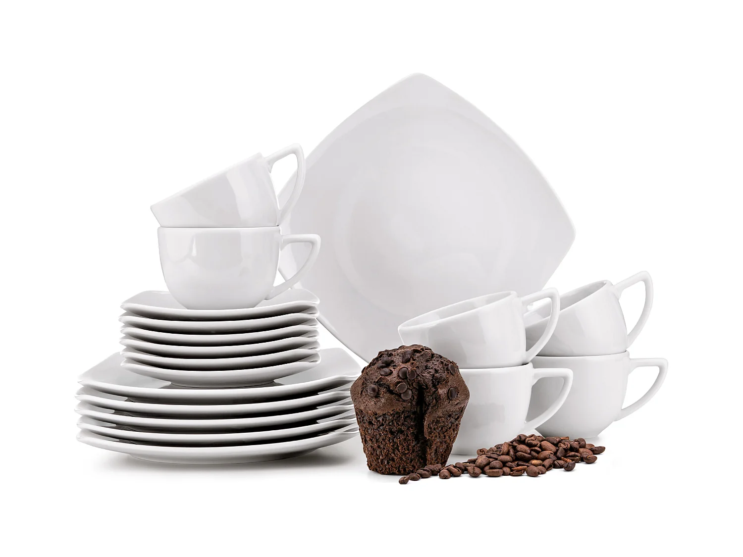 Kaffeeset Teeservice 18-tlg 6 Personen - Porzellan - weiß - CARLINA