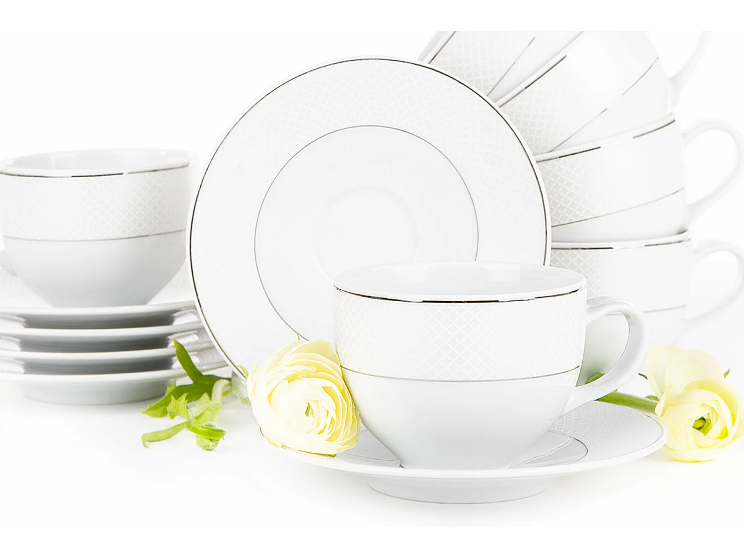 Tassenset 6 Pers. (12 Artikel) - Porzellan - Weiß - AMELIA