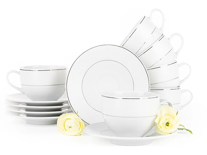 Tassenset 6 Pers. (12 Artikel) - Porzellan - Weiß - AMELIA