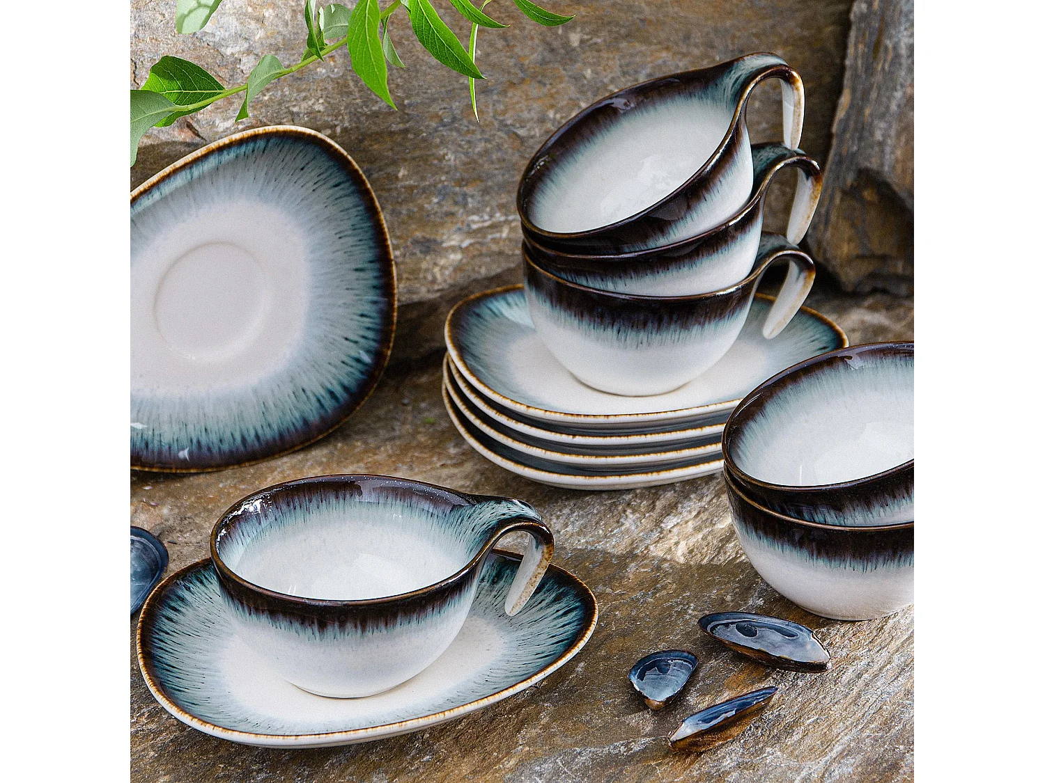 Kaffeeservice 12-tlg - Porzellan - marineblue - TIME DIM