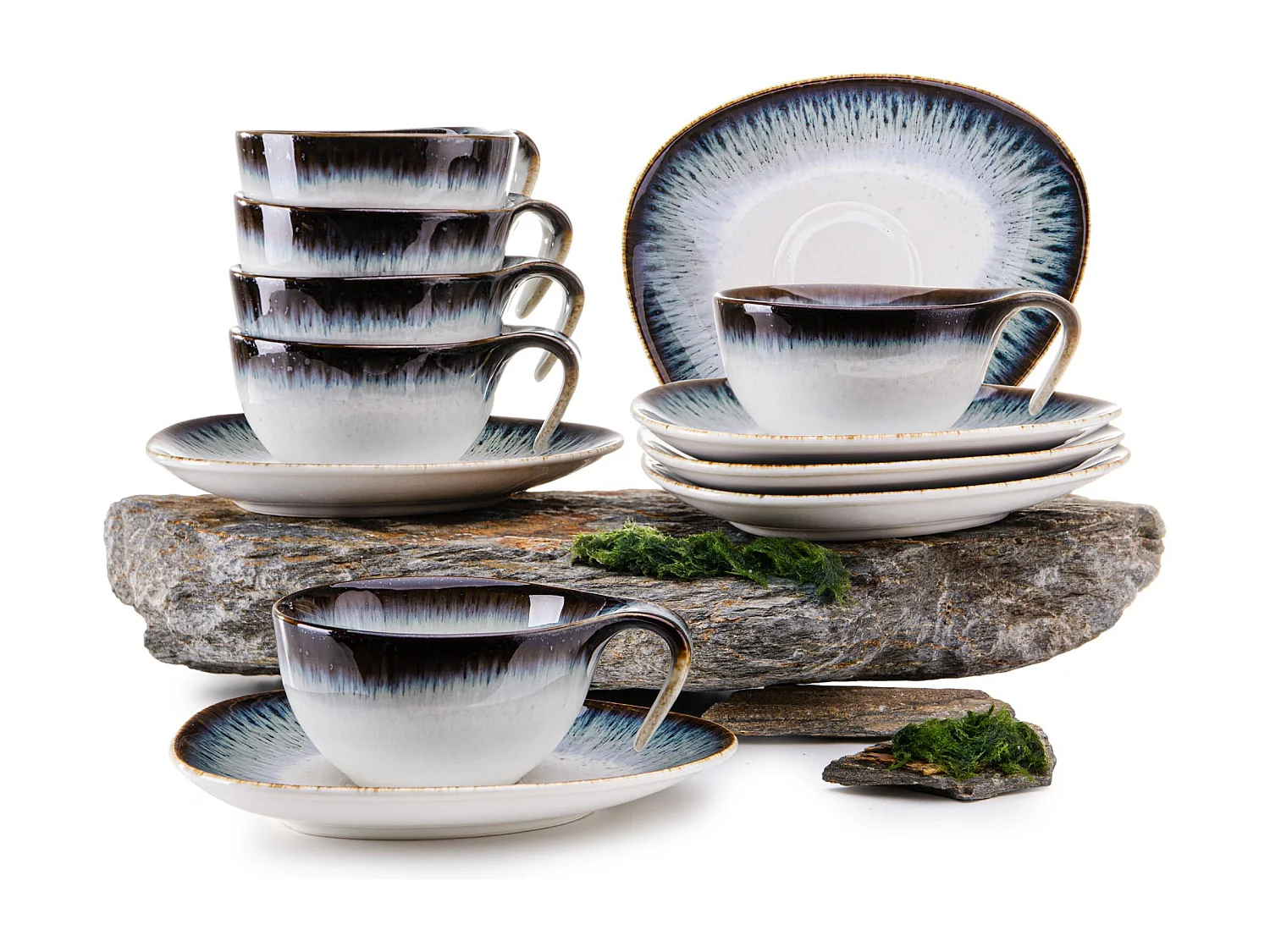 Kaffeeservice 12-tlg - Porzellan - marineblue - TIME DIM