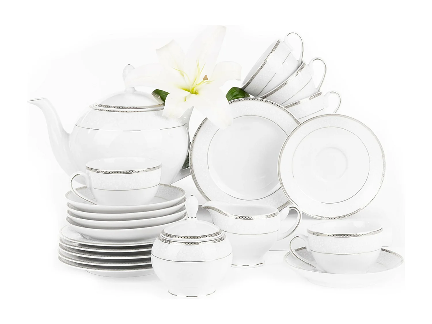 Teeservice für 6 Personen (15-teilig) - Porzellan - Platin - NEW HOLLIS PLATIN