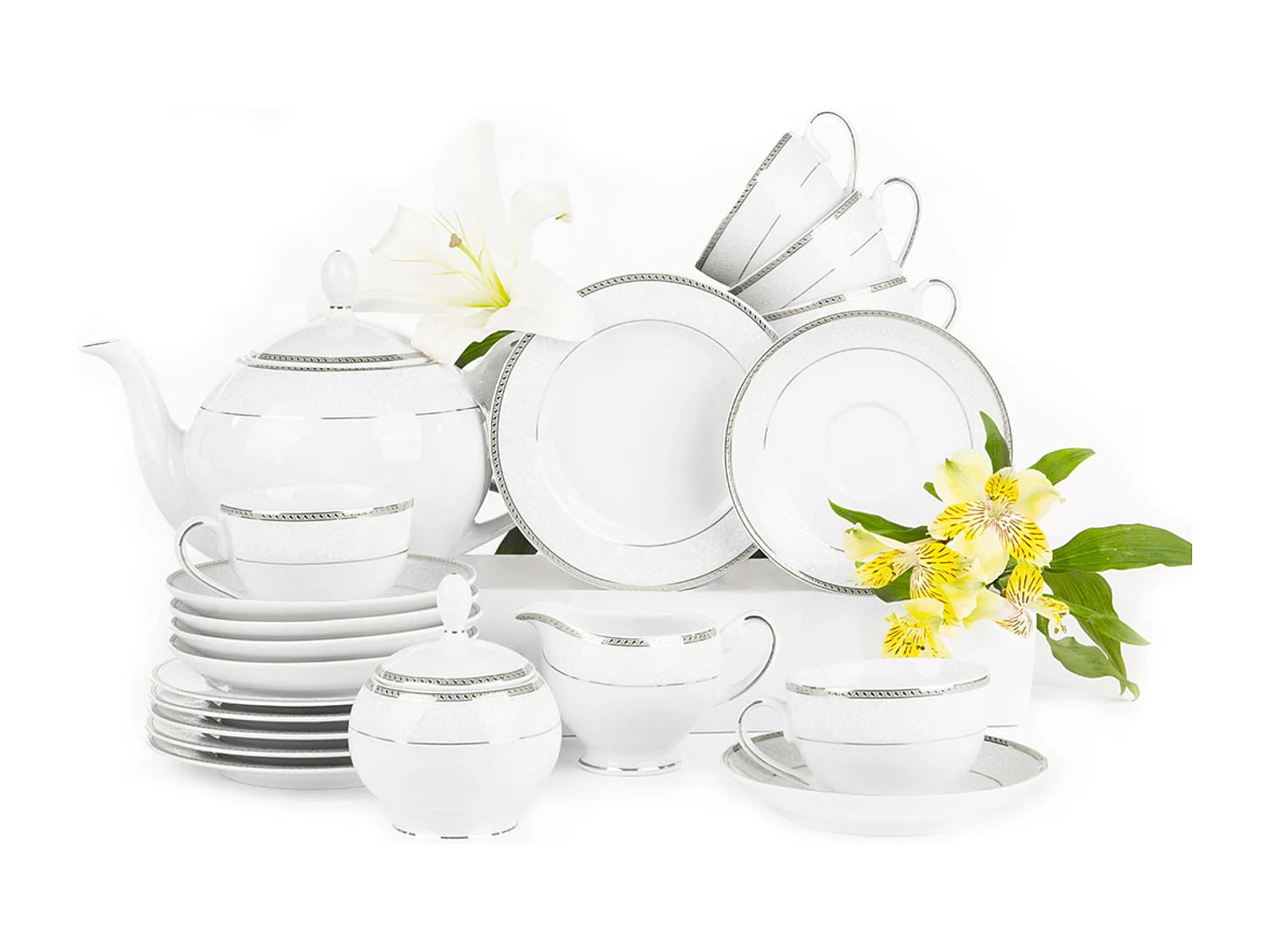 Teeservice für 6 Personen (15-teilig) - Porzellan - Platin - NEW HOLLIS PLATIN