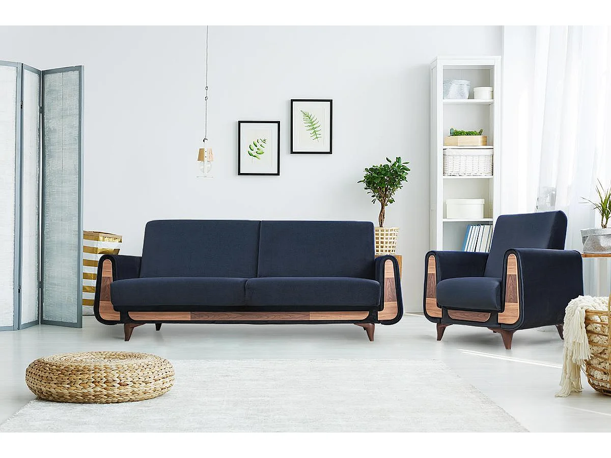 Klassischer Sessel aus Schaumstoff und Holz - blau - GUSTAVO