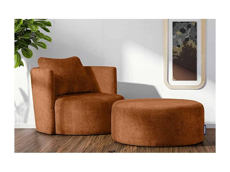 Drehsessel Set inkl. Sitzhocker - Chenille-Stoff - rot - RAGGI