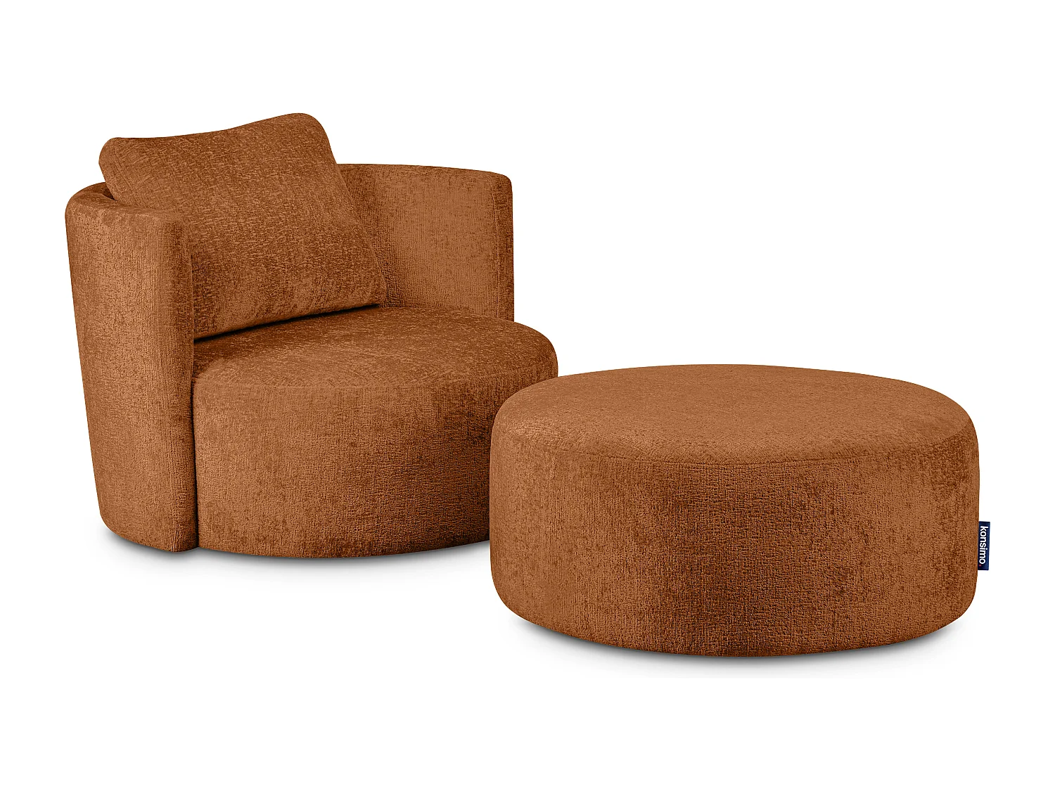 Drehsessel Set inkl. Sitzhocker - Chenille-Stoff - rot - RAGGI