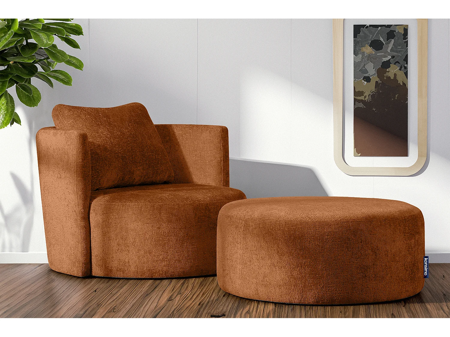 Drehsessel Set inkl. Sitzhocker - Chenille-Stoff - rot - RAGGI