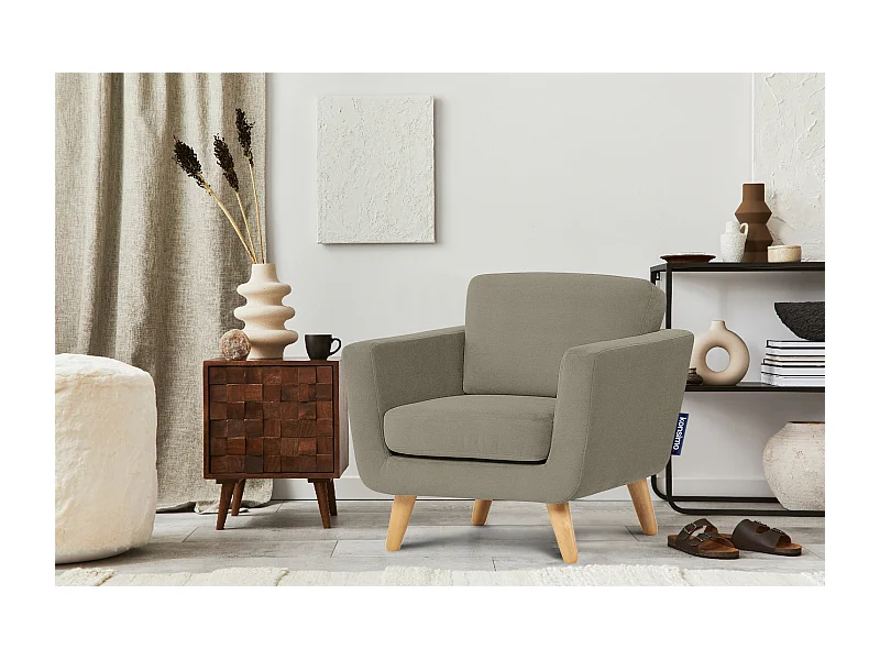 Skandinavischer Sessel - Massivholz-Beine - Beige - TAGIO