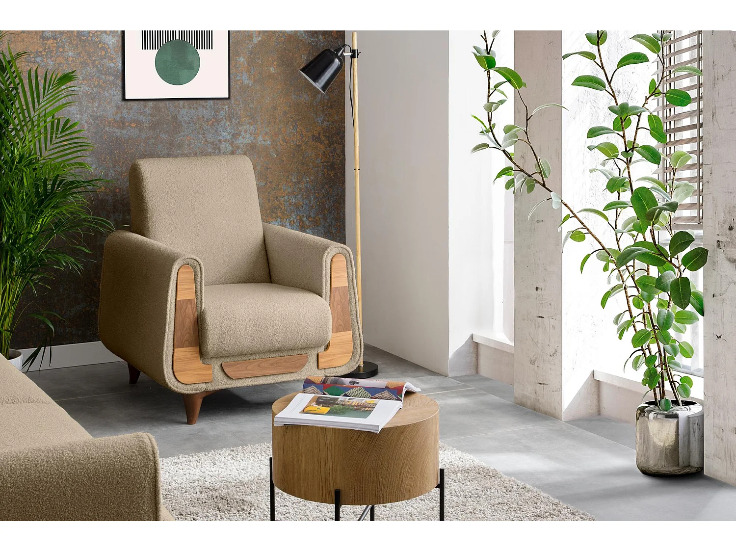 Klassischer Sessel aus Schaumstoff und Holz - hellbeige - GUSTAVO