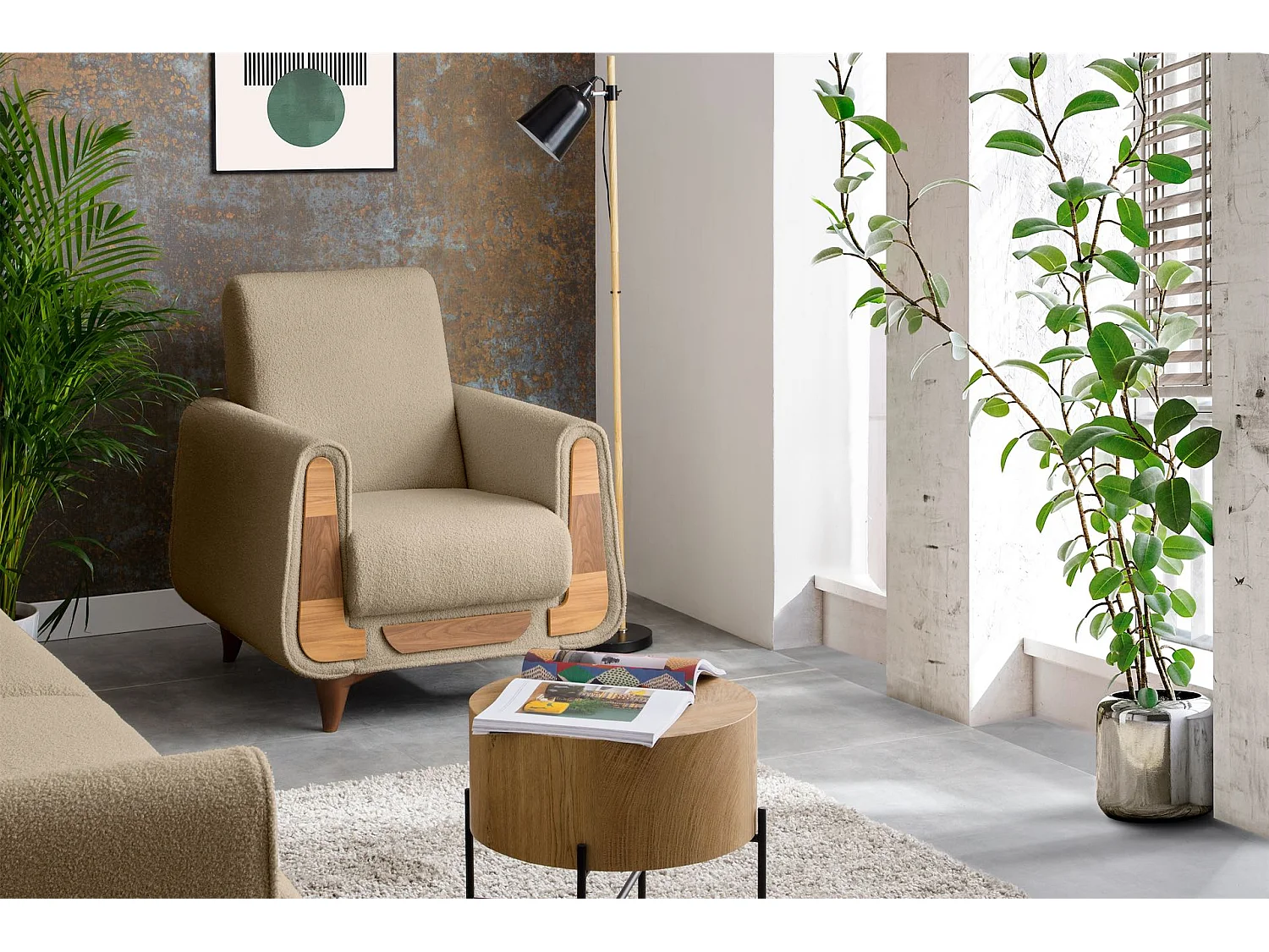 Klassischer Sessel aus Schaumstoff und Holz - hellbeige - GUSTAVO