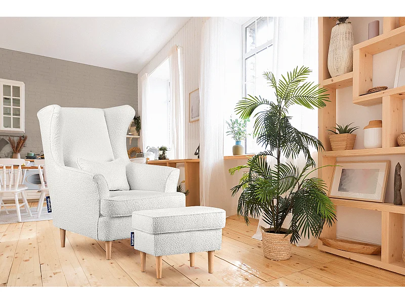 Klassischer Sessel mit Sitzhocker - Weiss - STRALIS