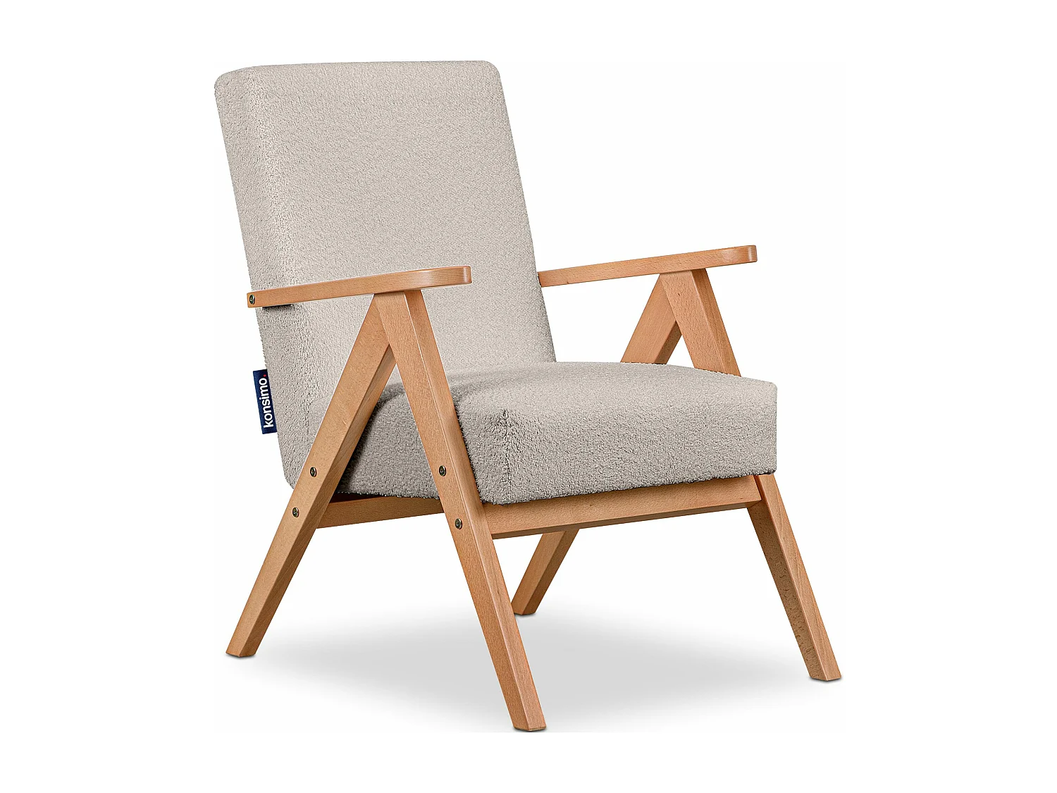 Vintage Sessel gepolstert Echt-Holz-Rahmen - Beige - NASET