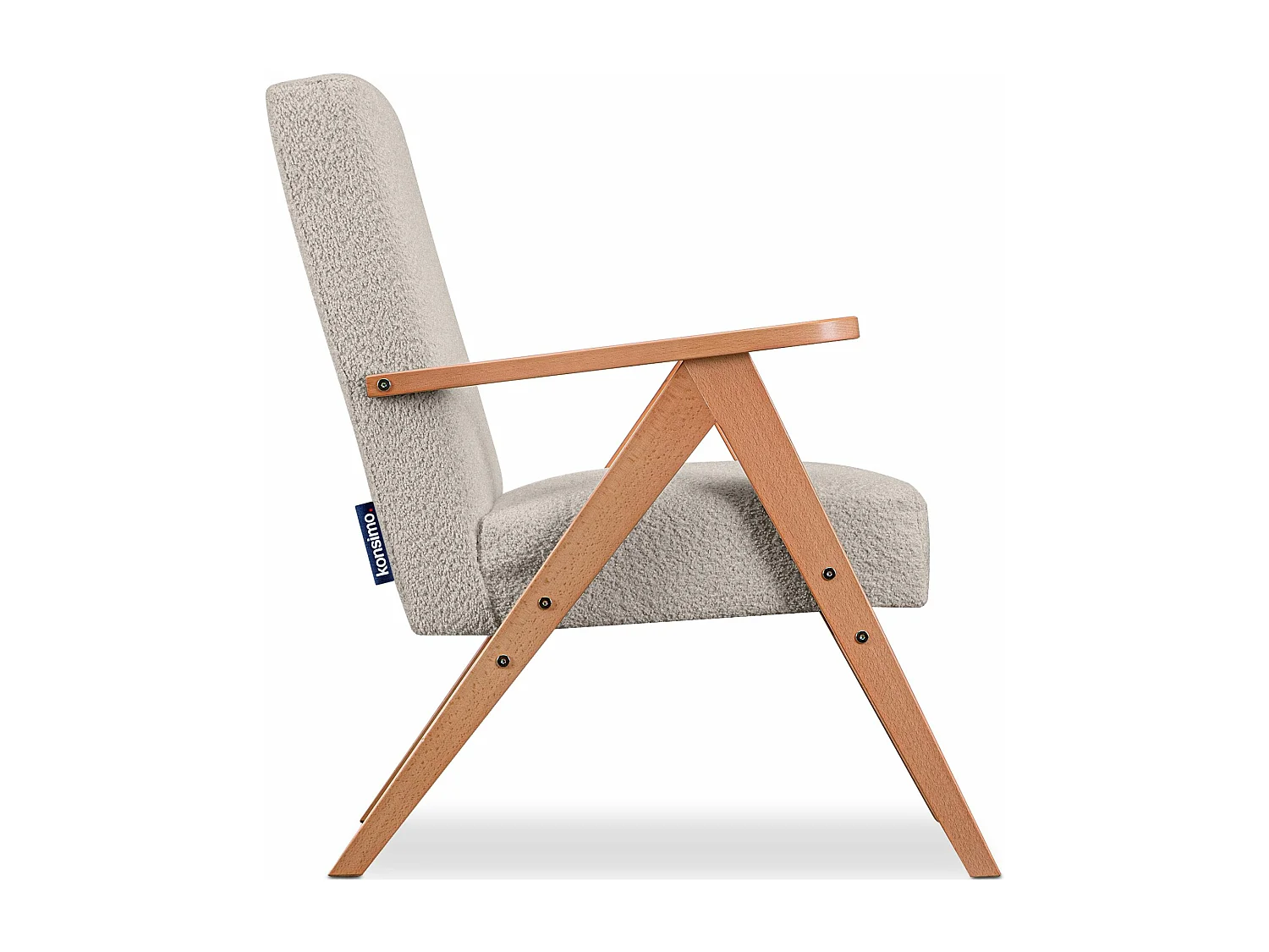 Vintage Sessel gepolstert Echt-Holz-Rahmen - Beige - NASET