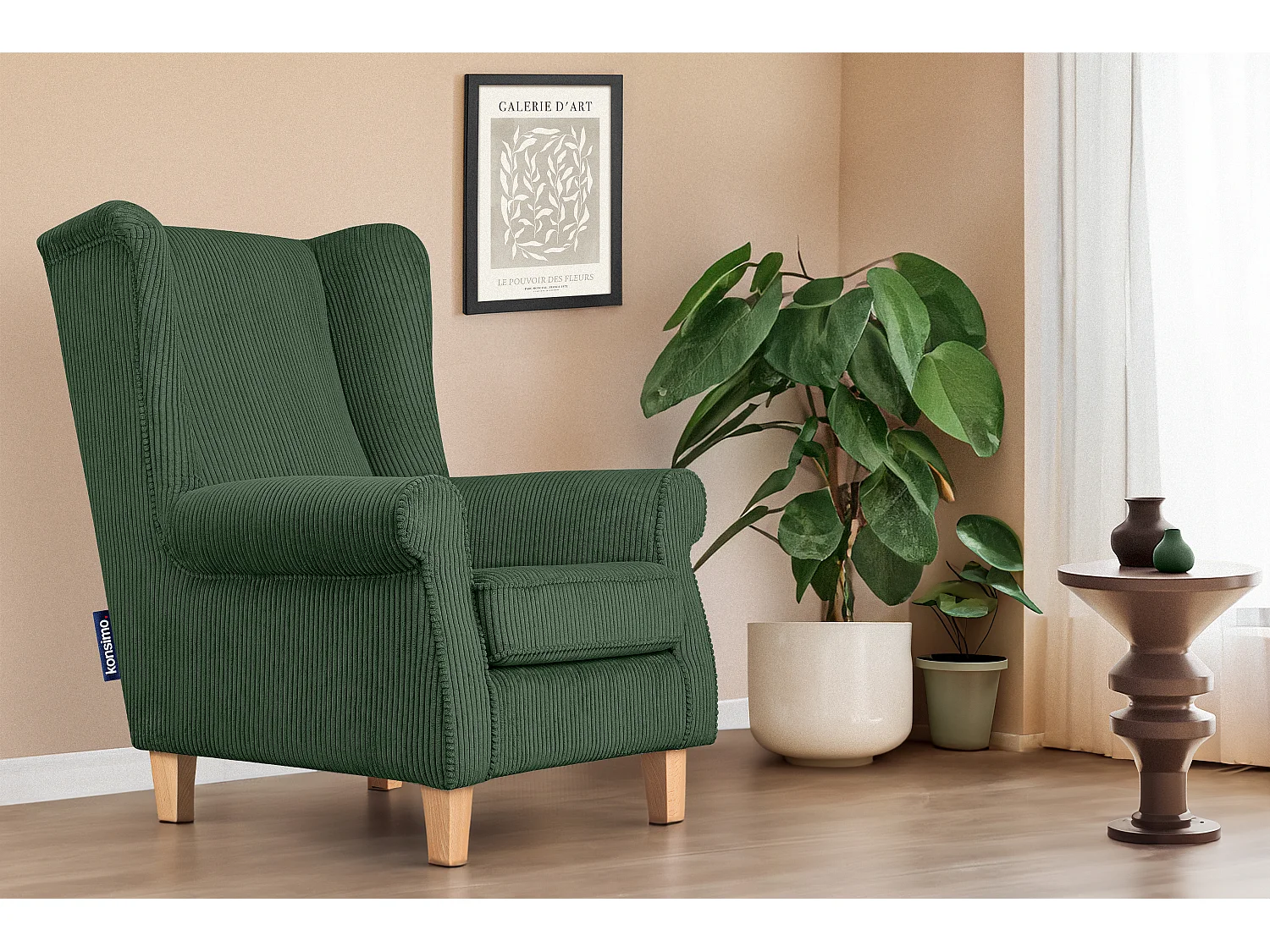 Ohrensessel Kord-Bezug Petfriendly - dunkelgrün - MILES