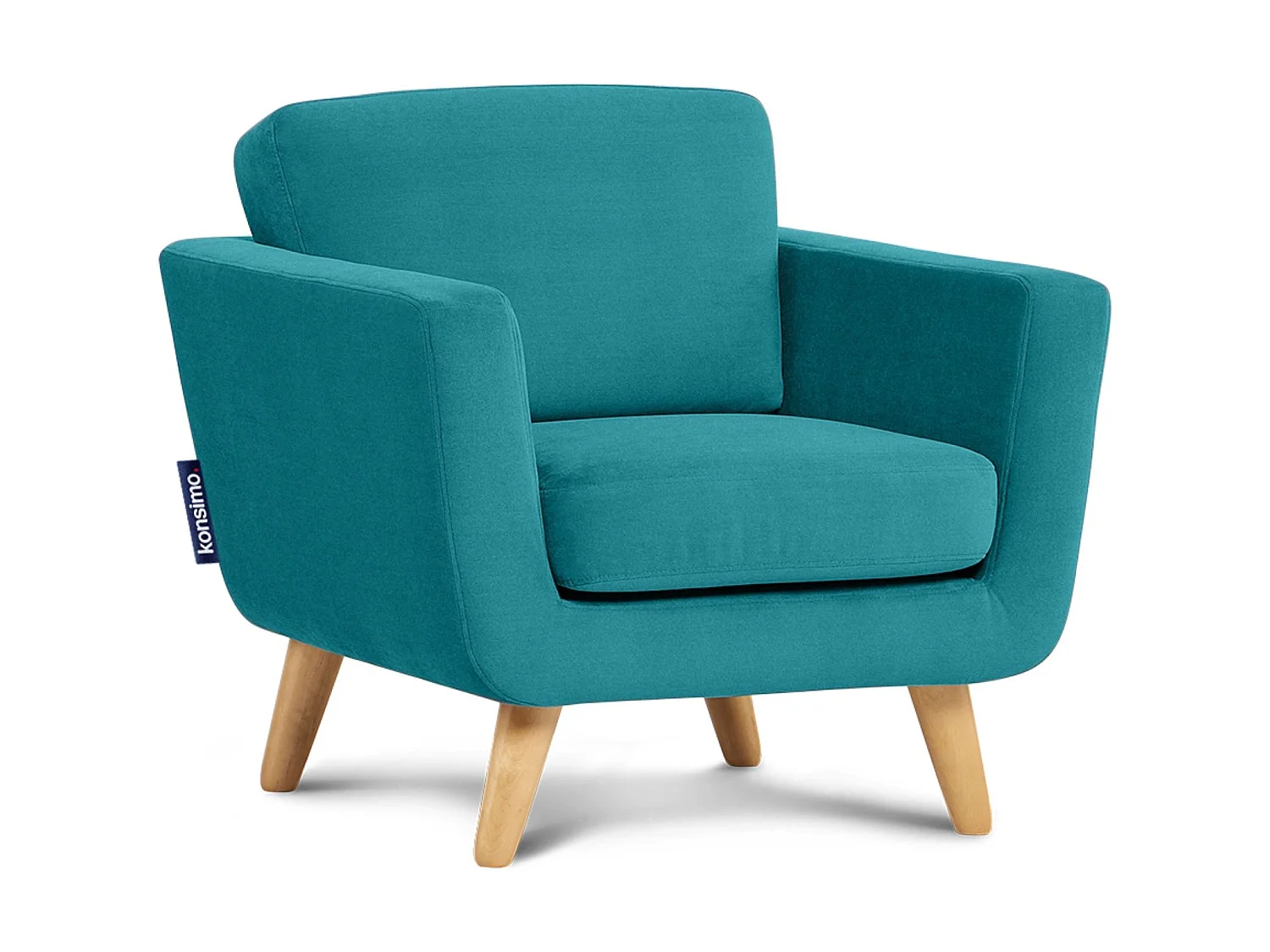 Skandinavischer Sessel - Massivholz-Beine - blau - TAGIO