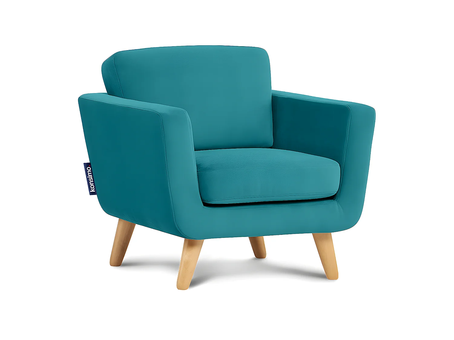 Skandinavischer Sessel - Massivholz-Beine - blau - TAGIO