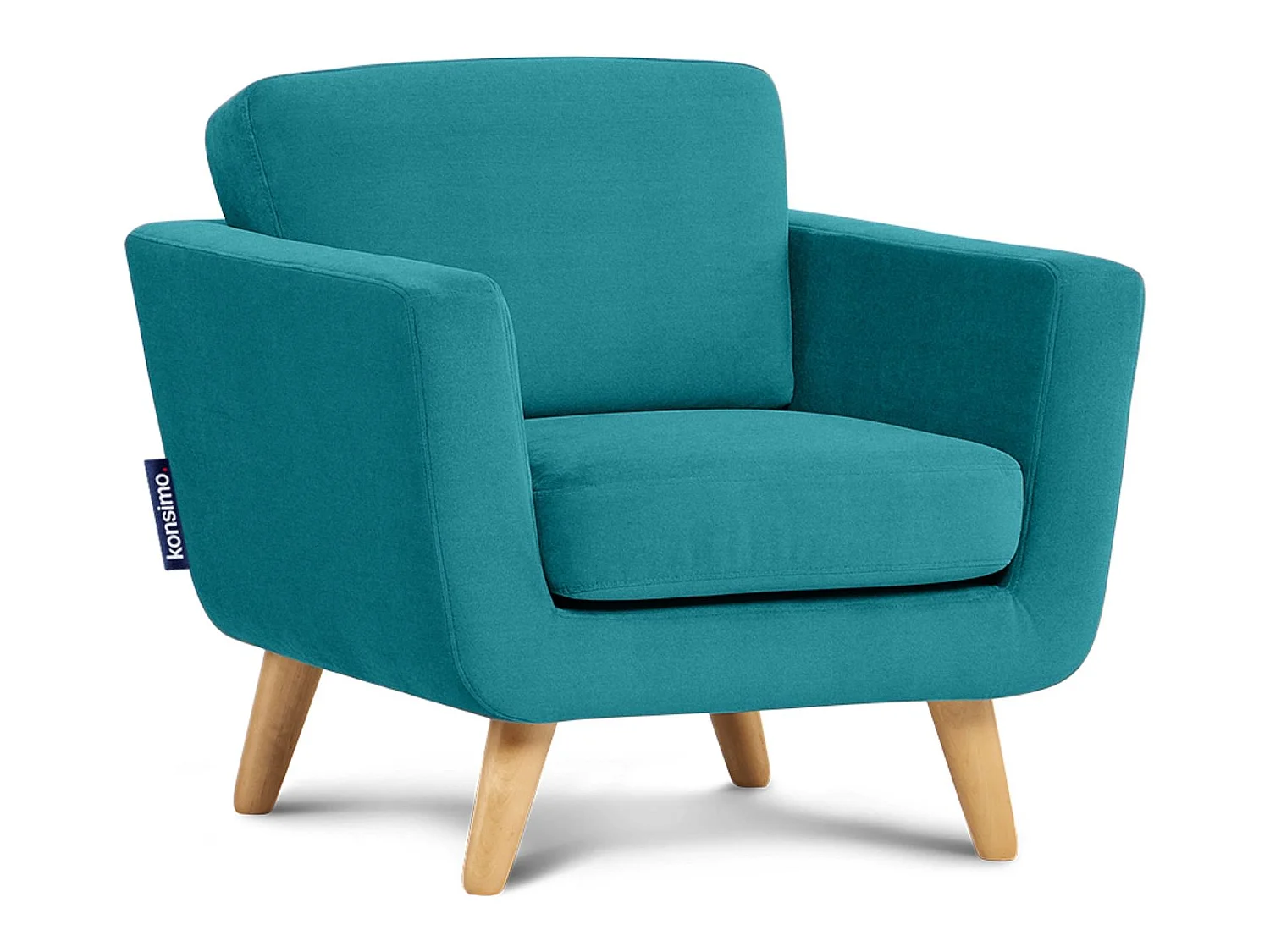 Skandinavischer Sessel - Massivholz-Beine - blau - TAGIO