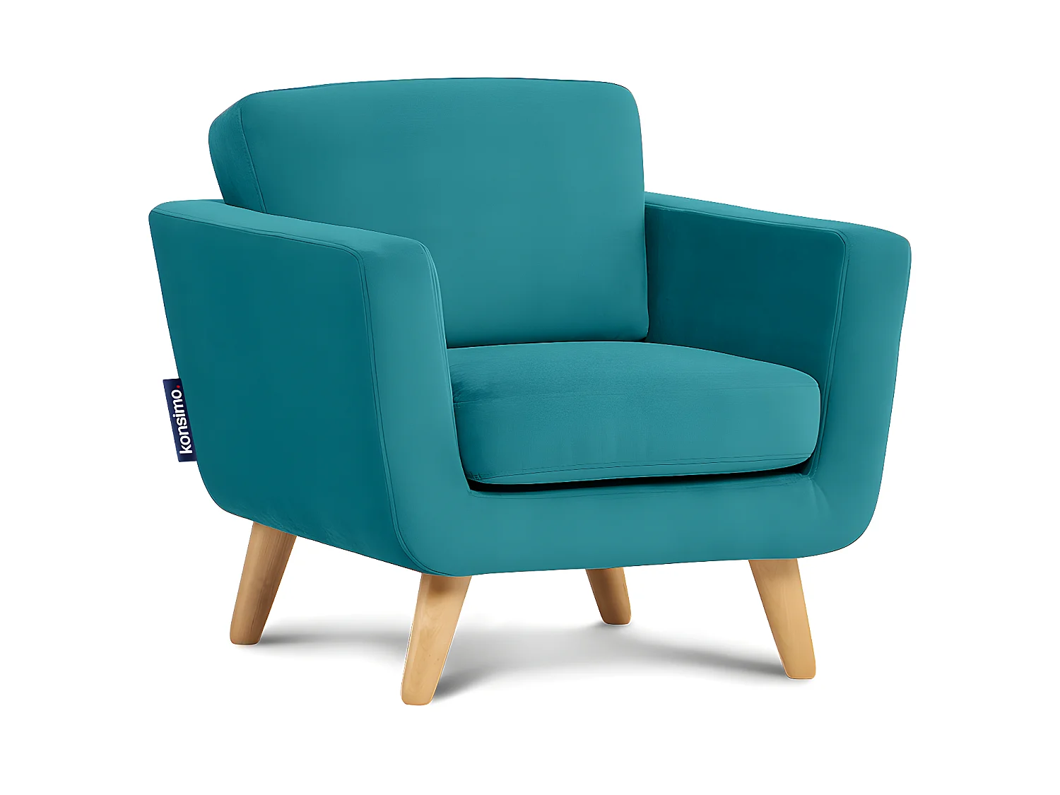 Skandinavischer Sessel - Massivholz-Beine - blau - TAGIO