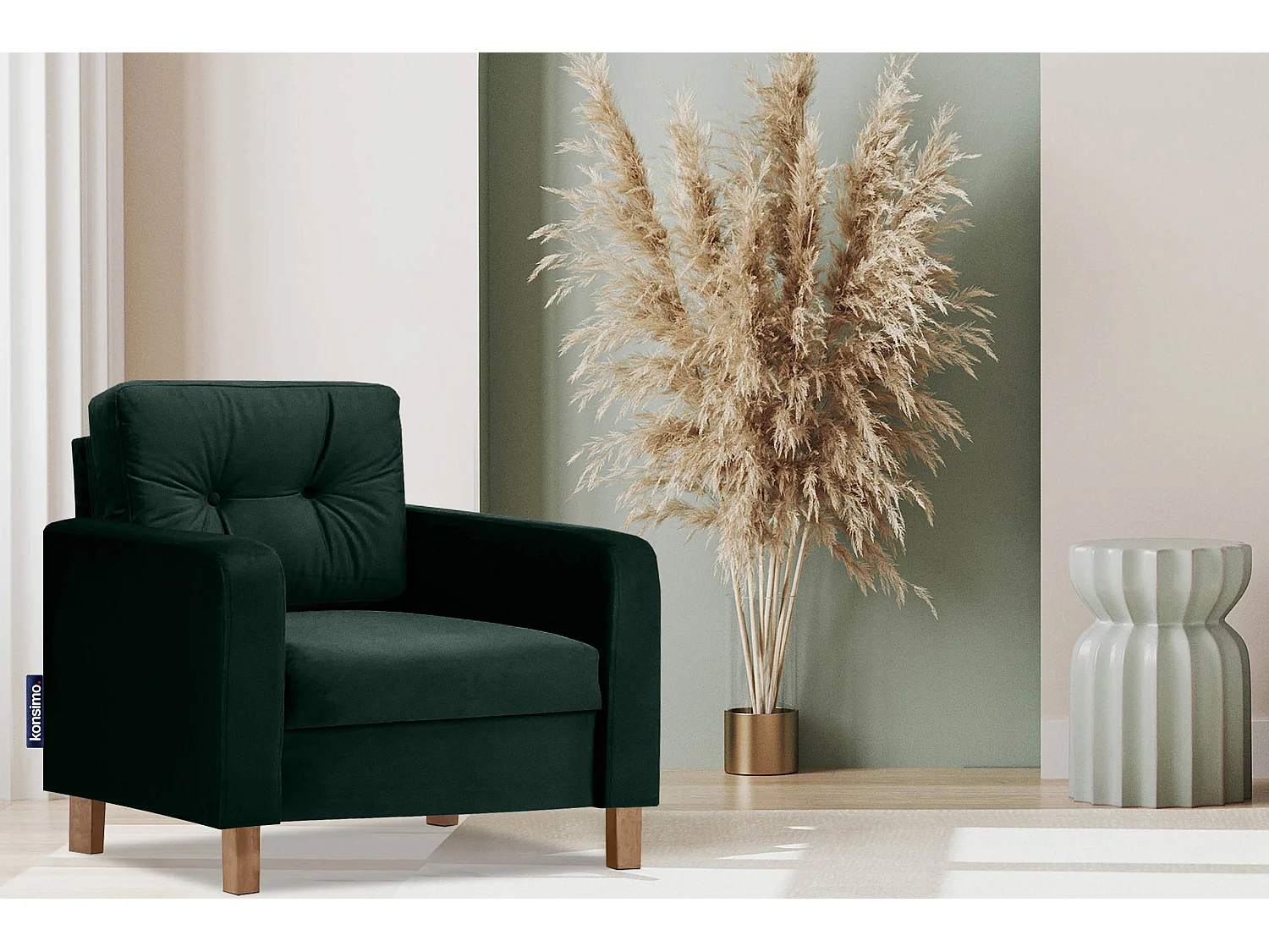 Bequemer Sessel - Echtholz Beine - dunkelgrün - ERISO