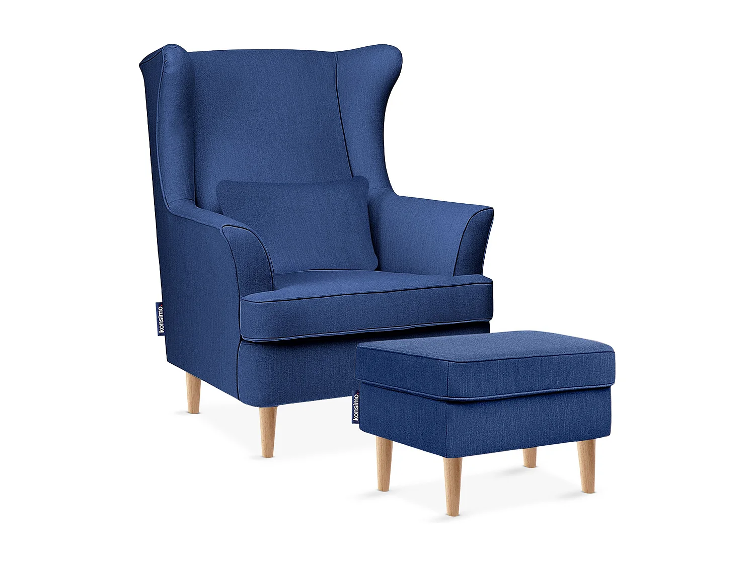 Klassischer Sessel mit Sitzhocker - blau - STRALIS