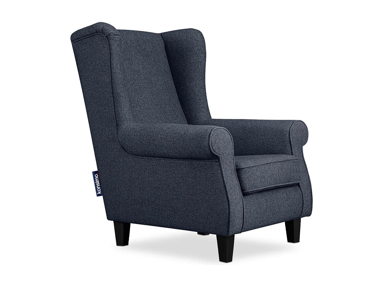 Ohrensessel Massivholzbeine schwarz - dunkelblau - MILES