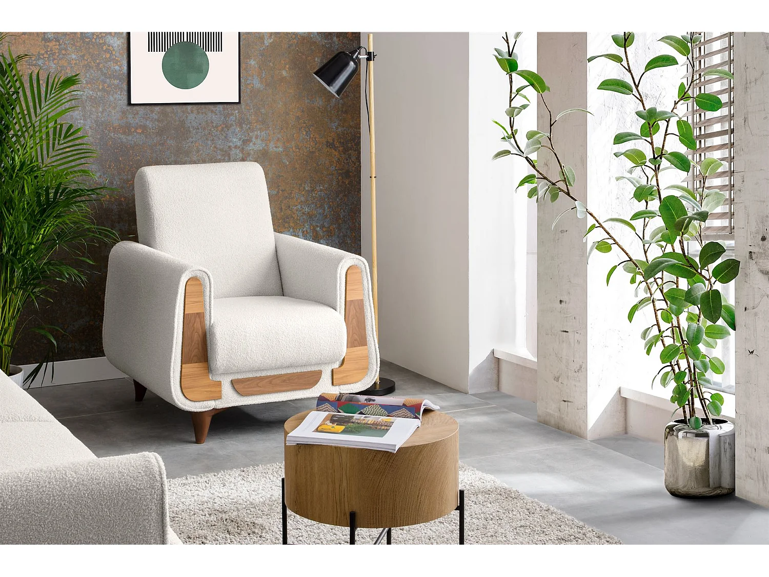 Klassischer Sessel aus Schaumstoff und Holz - weiß - GUSTAVO