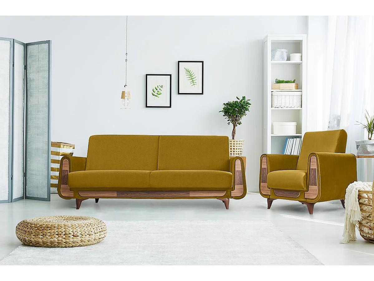 Klassischer Sessel aus Schaumstoff und Holz - gelb - GUSTAVO