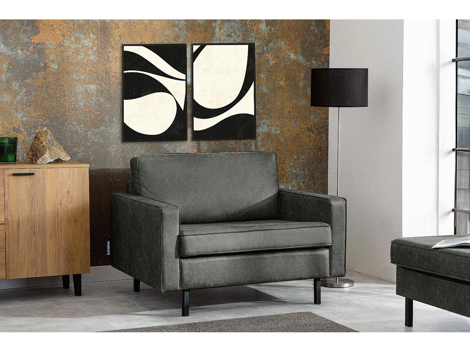 Großer Loft-Sessel aus Leder und Mikrofaser - dunkelgrau - INVIA