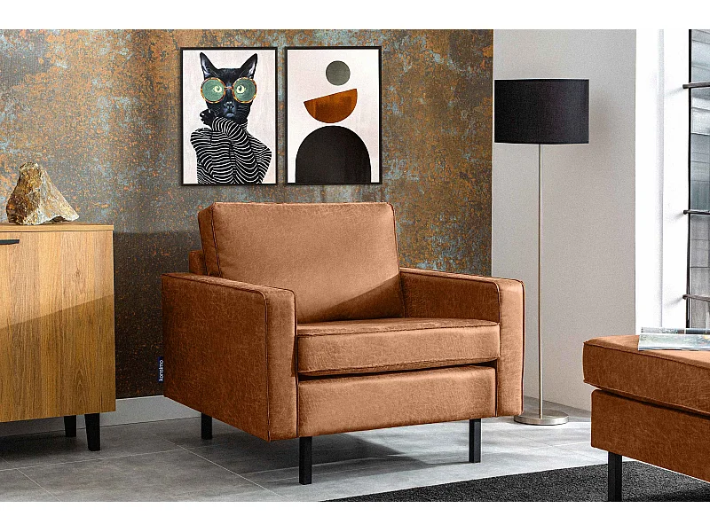 Großer Loft-Sessel aus Leder und Mikrofaser - cognac - INVIA