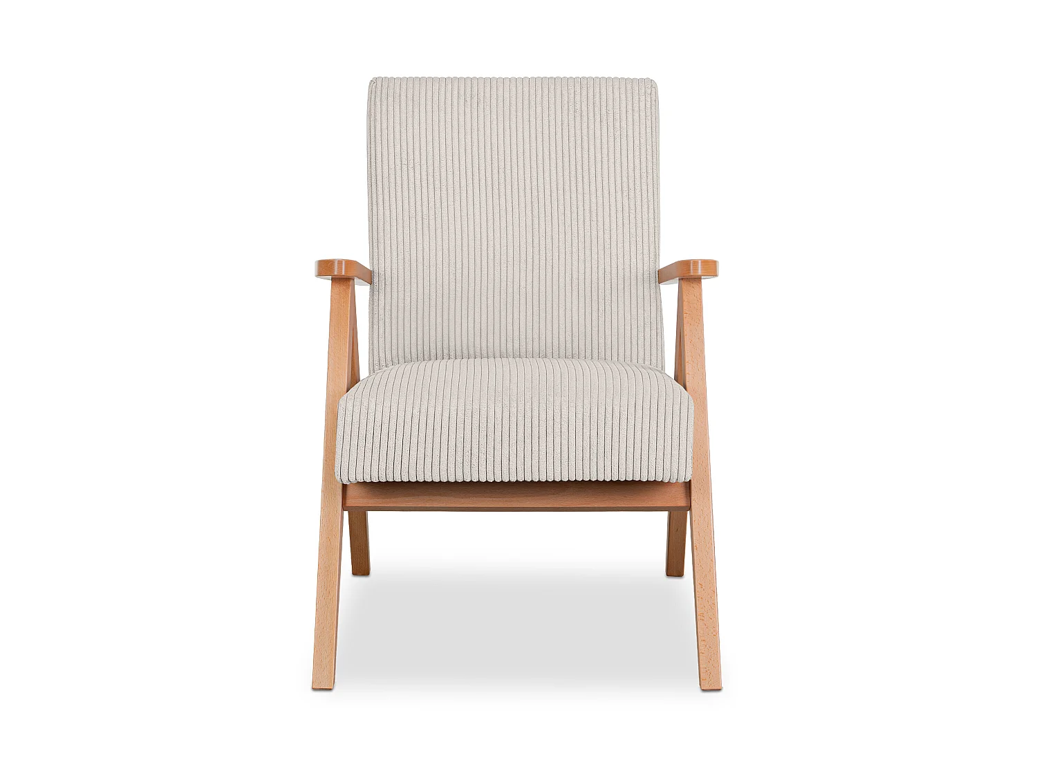 Vintage Sessel gepolstert Echt-Holz-Rahmen - Creme - NASET