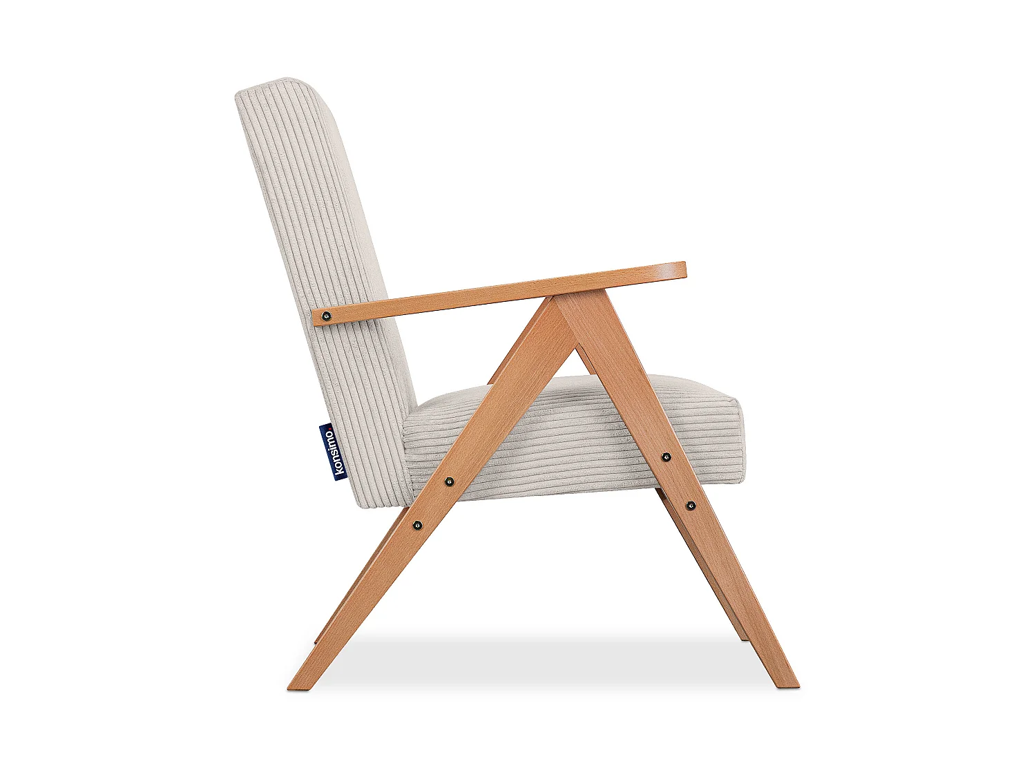 Vintage Sessel gepolstert Echt-Holz-Rahmen - Creme - NASET