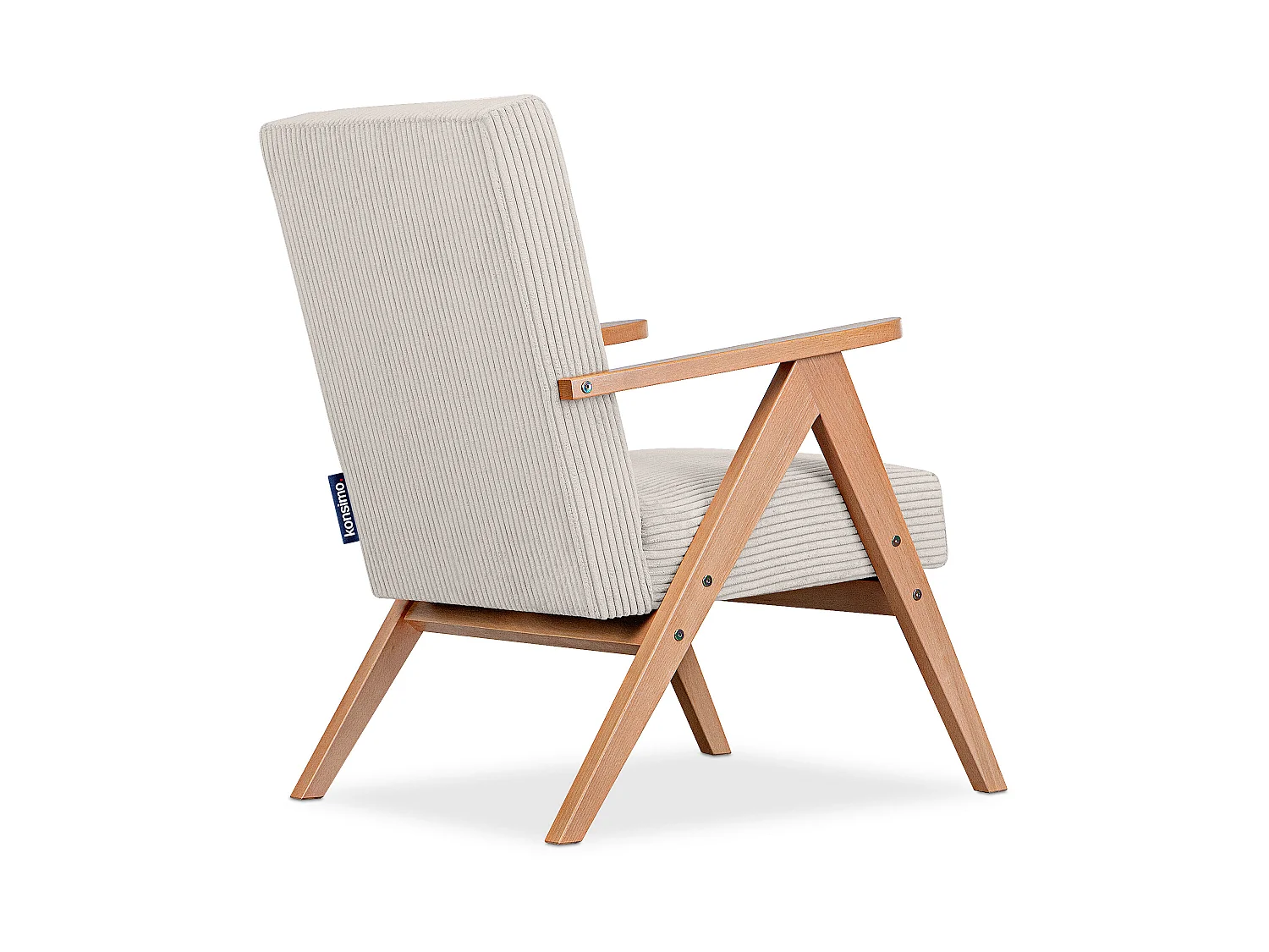 Vintage Sessel gepolstert Echt-Holz-Rahmen - Creme - NASET