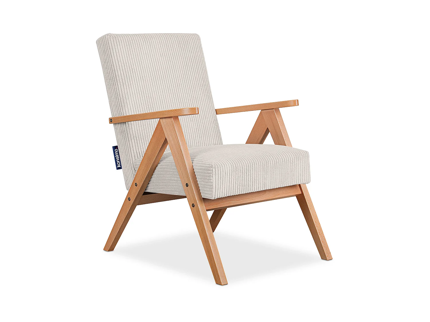 Vintage Sessel gepolstert Echt-Holz-Rahmen - Creme - NASET