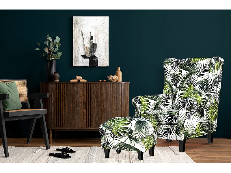 Ohrensessel Set inkl. Sitzhocker -  grün - MILES