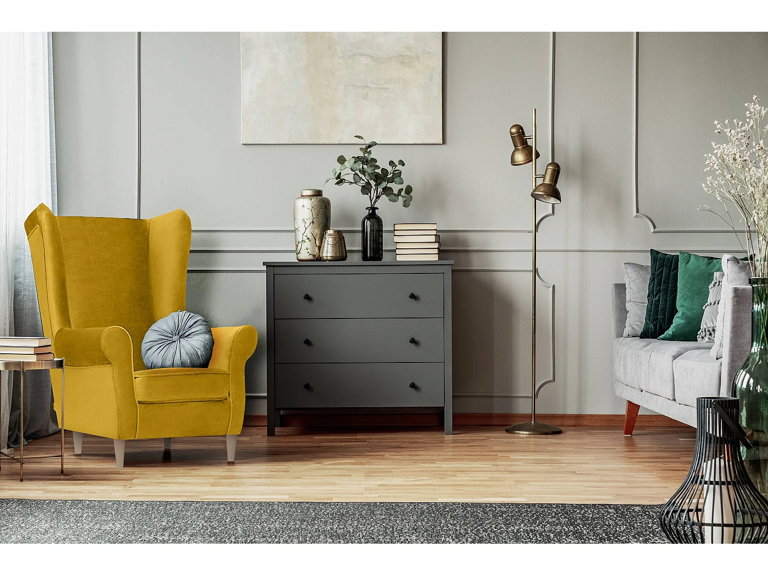 Ohrensessel Set inkl. Sitzhocker -  grün - MILES