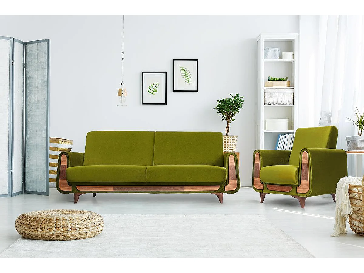 Klassischer Sessel aus Schaumstoff und Holz - grün - GUSTAVO