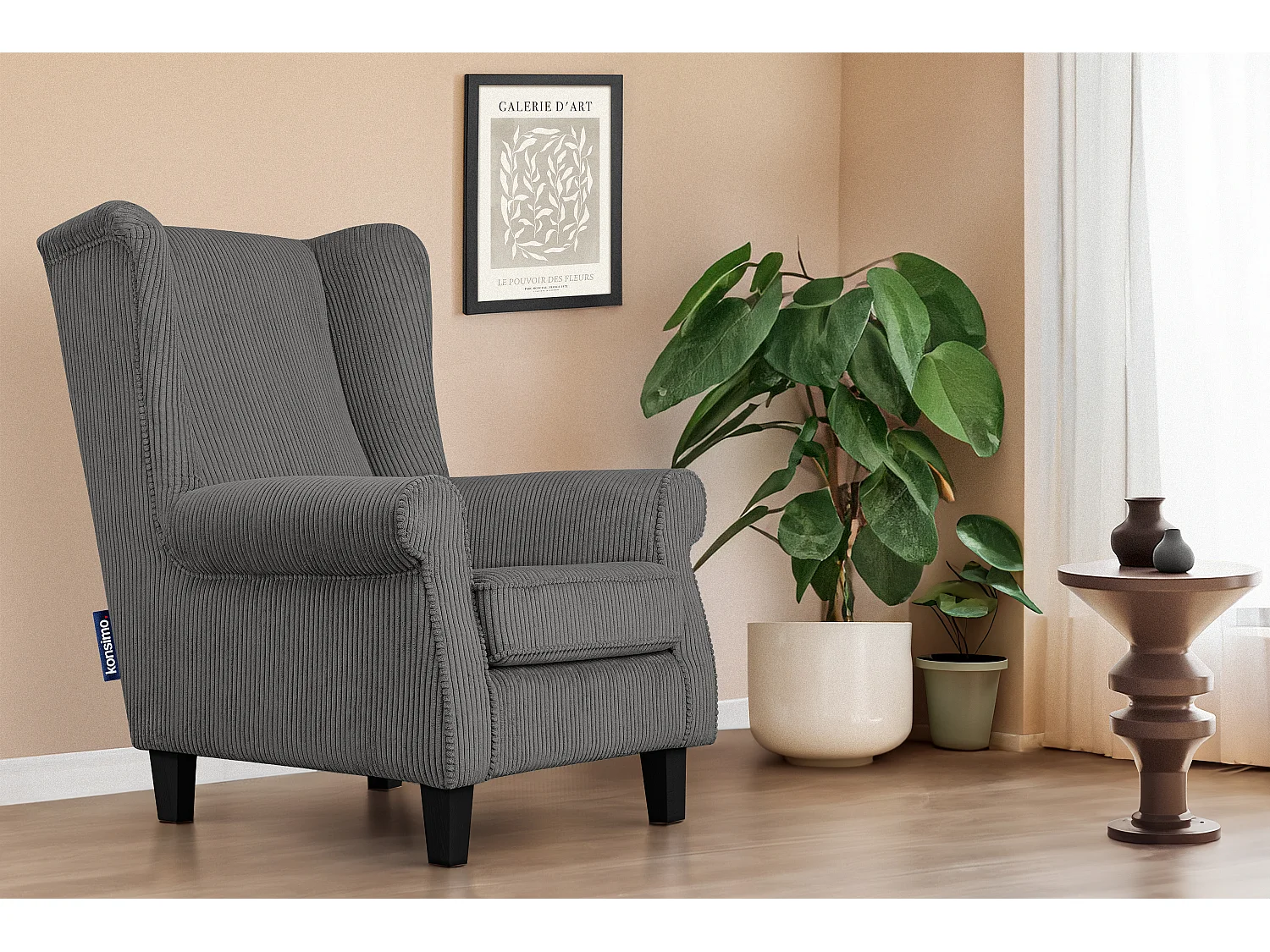 Ohrensessel Kord-Bezug Petfriendly - grau - MILES