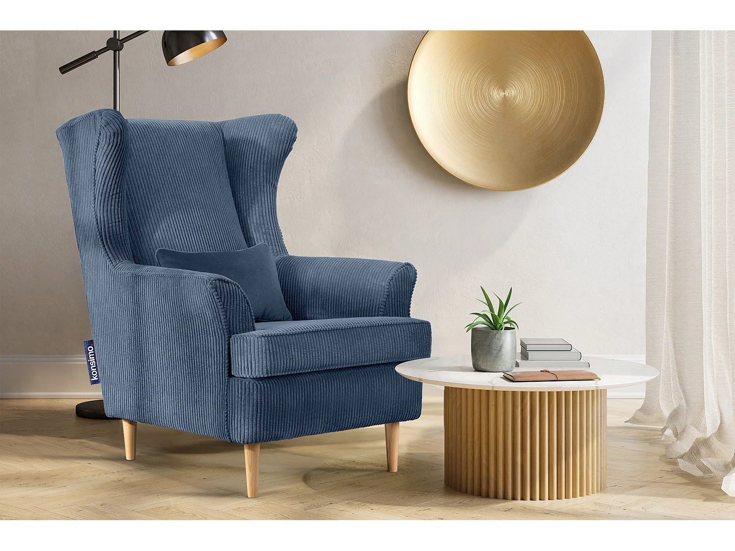 Klassischer Sessel aus Stoff Cordsamt - dunkelblau - STRALIS