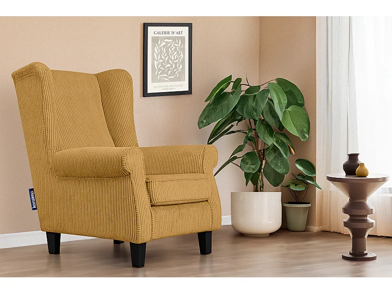 Ohrensessel Kord-Bezug Petfriendly - gelb - MILES