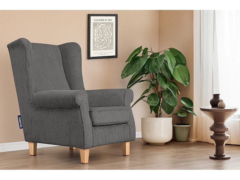 Ohrensessel Kord-Bezug Petfriendly - grau - MILES