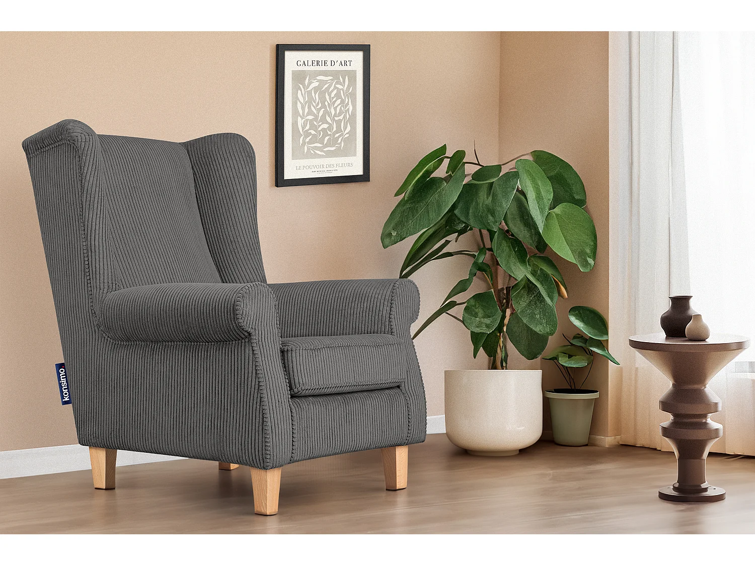 Ohrensessel Kord-Bezug Petfriendly - grau - MILES