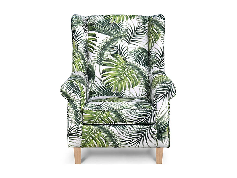 Ohrensessel Massivholzbeine - weiß-grün - MILES