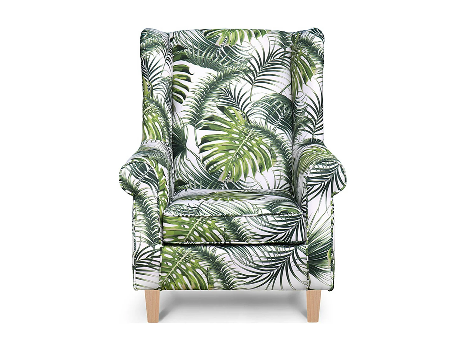 Ohrensessel Massivholzbeine - weiß-grün - MILES