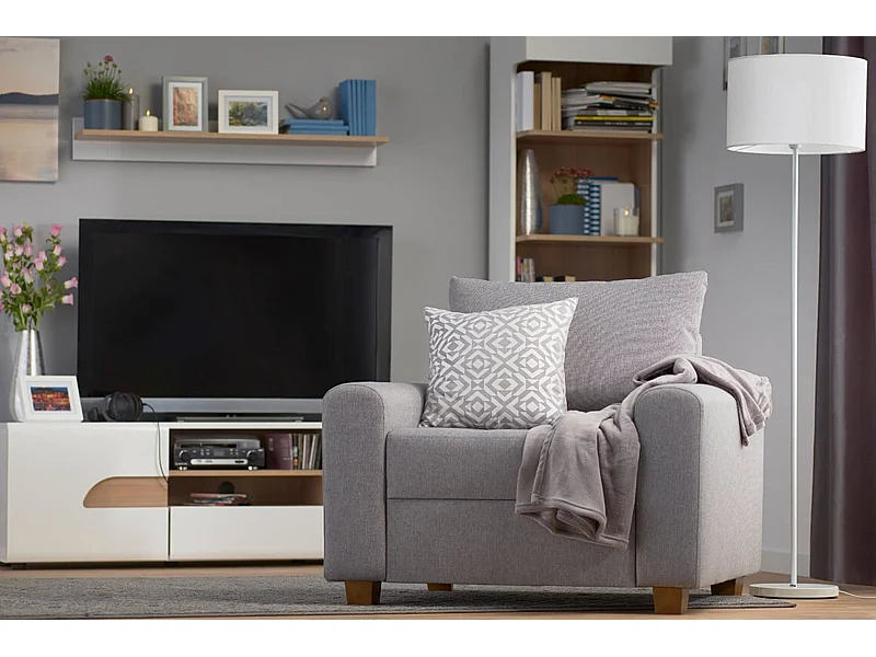 Klassischer Sessel mit Sitzhocker - hellgrau - REVO