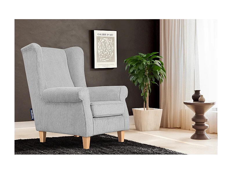 Ohrensessel Kord-Bezug Petfriendly - grau - MILES