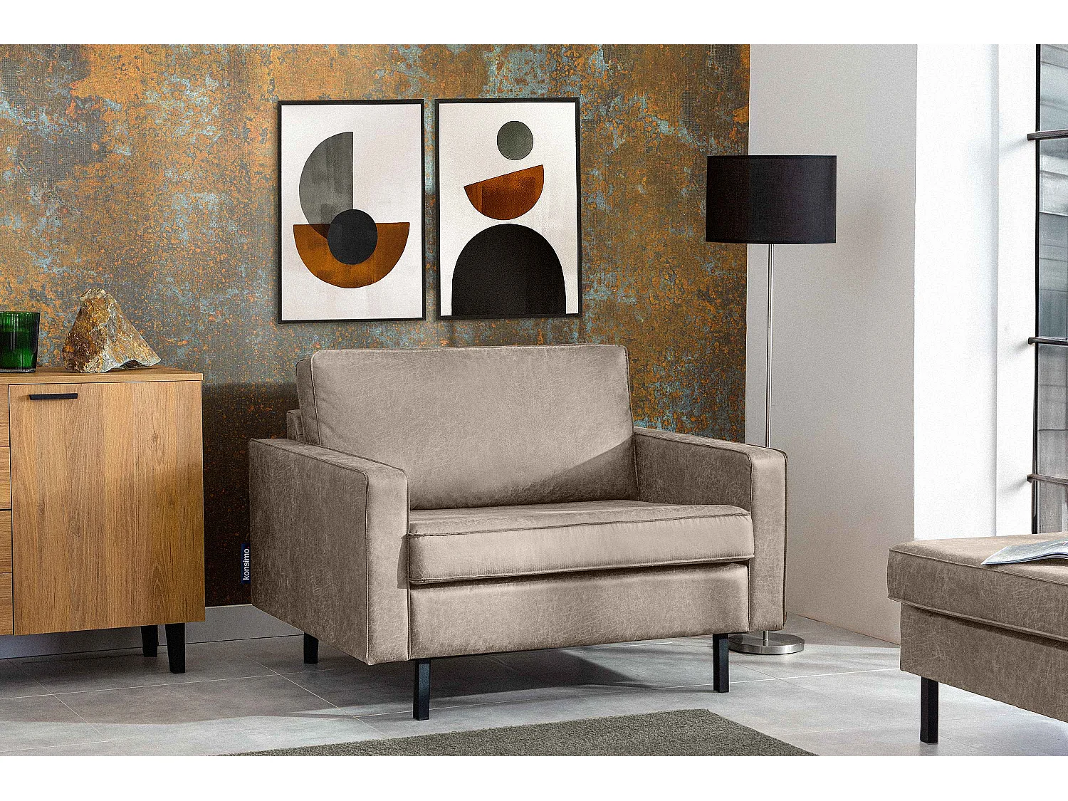 Großer Loft-Sessel aus Leder und Mikrofaser - hellgrau - INVIA