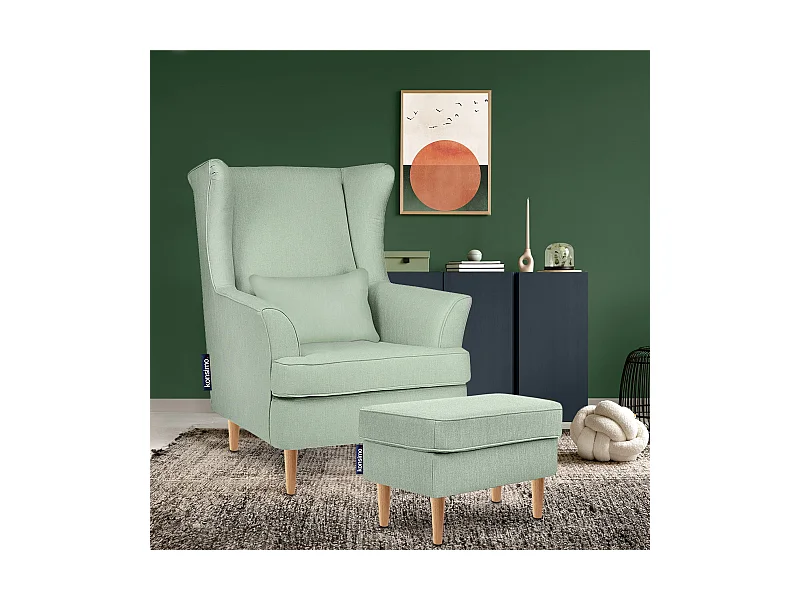 Klassischer Sessel mit Sitzhocker - grün - STRALIS