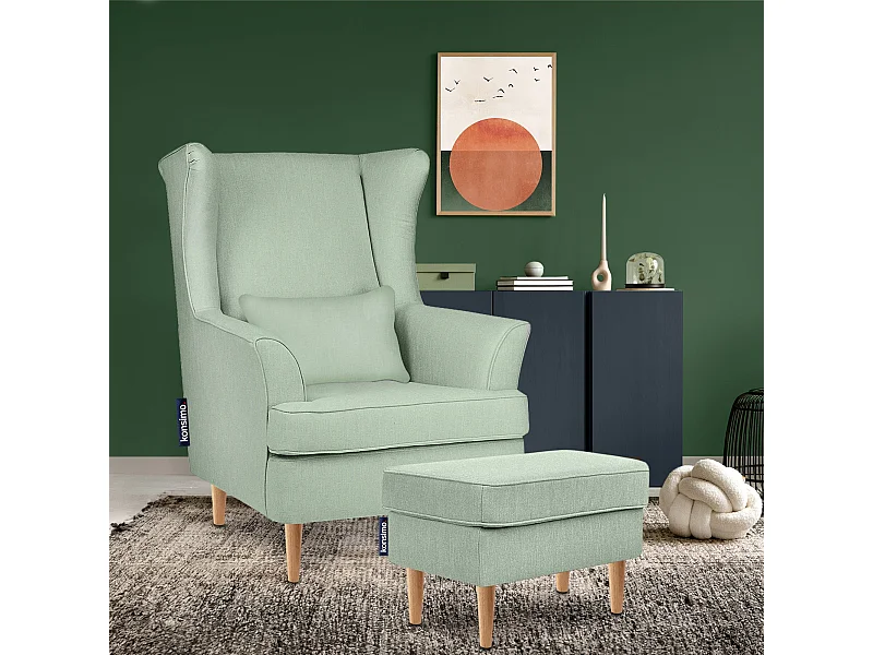 Klassischer Sessel mit Sitzhocker - grün - STRALIS